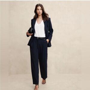 Banana Republic Double Weave High Rise Straight Puddle Pant, Size 10P Navy‎ NWT